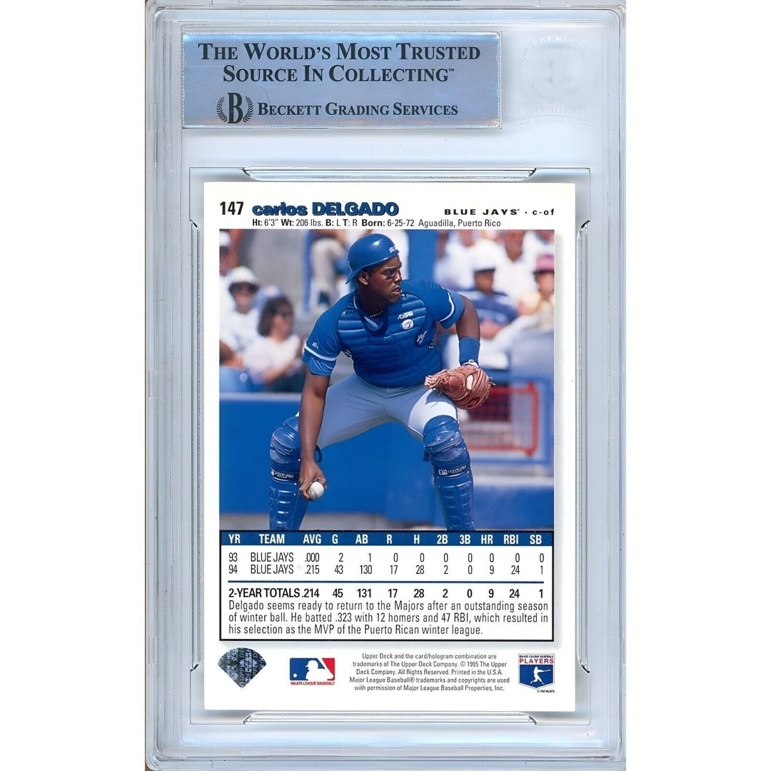 Carlos Delgado Toronto Blue Jays Signed 1995 Collectors Choice Card BAS Auth Auto Slab