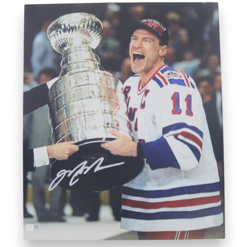 Mark Messier New York Rangers 11x14 Autographed with Cup Signed in Silver Photo CX Auth
