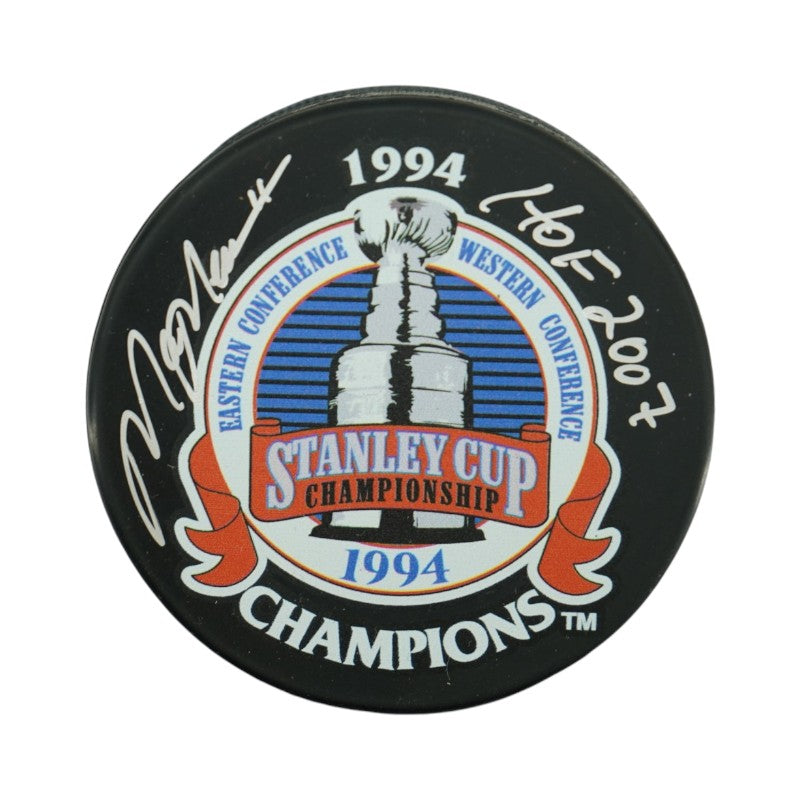 Mark Messier New York Rangers Autographed Inscribed HOF 2007 Replica 1994 Stanley Cup Champions Puck CX Auth