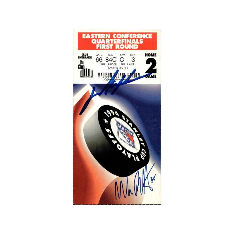 Mark Messier/Mike Richter New York Rangers Dual Signed 1994 NHL Eastern Conference Quarterfinals Ticket Stub (CX Auth)