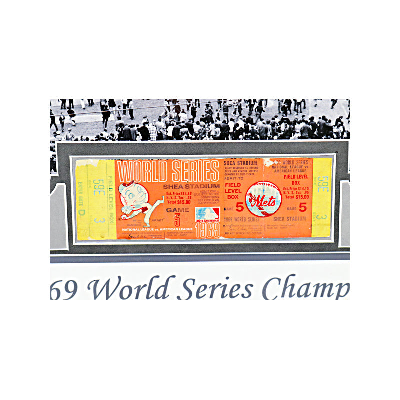1969 New York Mets 19"x22" Framed Collage with an Imperfect Actual 1969 World Series Game 5 Ticket