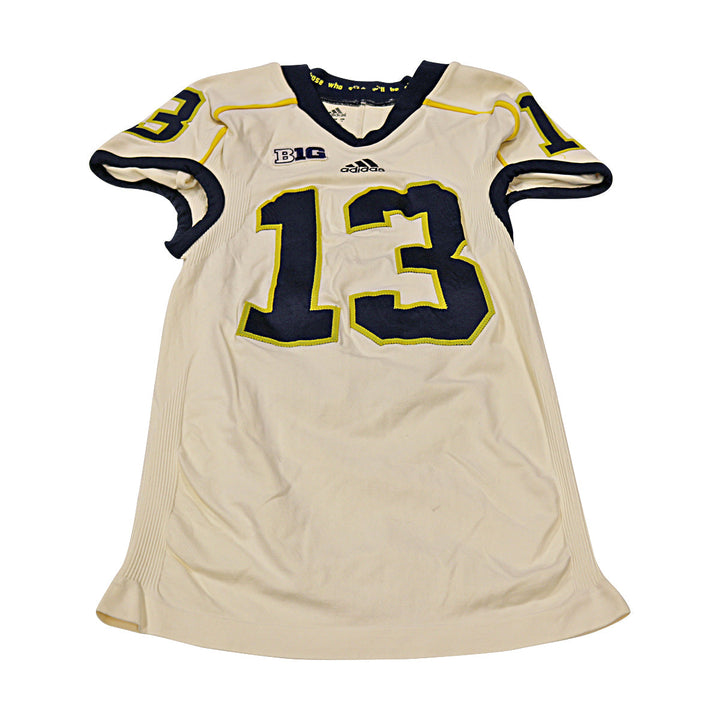 Michigan Wolverines Team Issued 2012 Cream Alternate Jersey #13 Jersey (Size: L) 