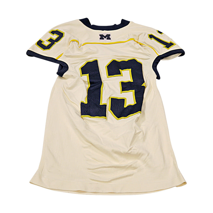 Michigan Wolverines Team Issued 2012 Cream Alternate Jersey #13 Jersey (Size: L) 