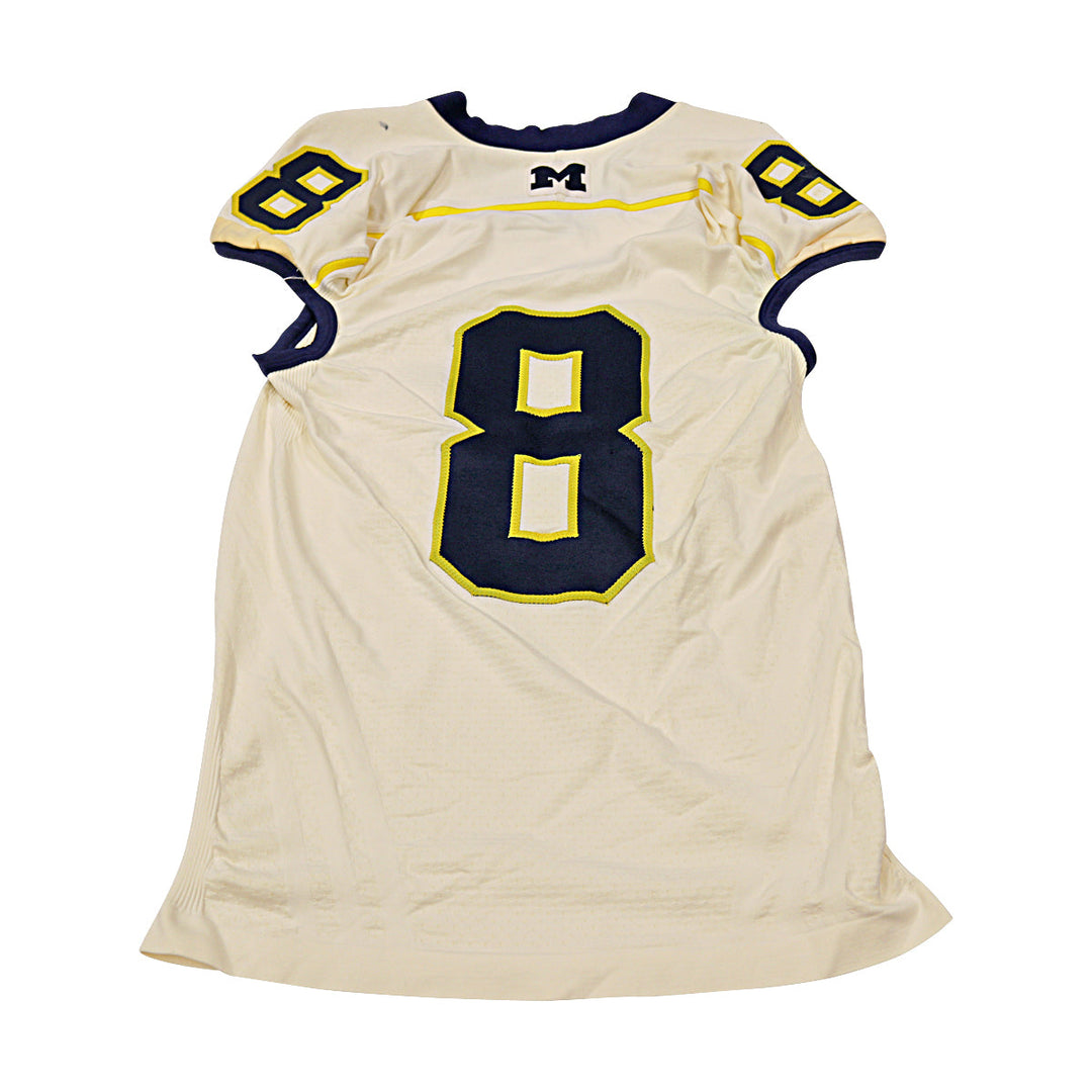 Michigan Wolverines Team Issued 2012 Cream Alternate Jersey #8 Jersey (Size: L) 