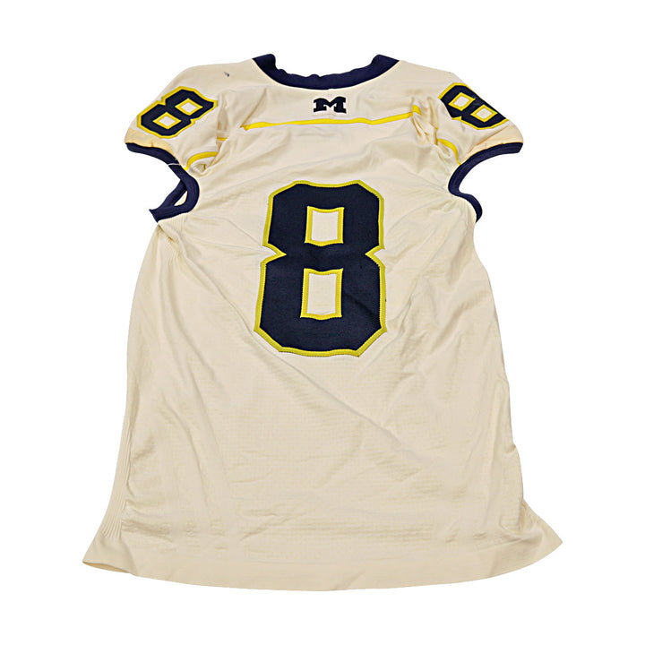 Michigan Wolverines Team Issued 2012 Cream Alternate Jersey #8 Jersey (Size: L) 