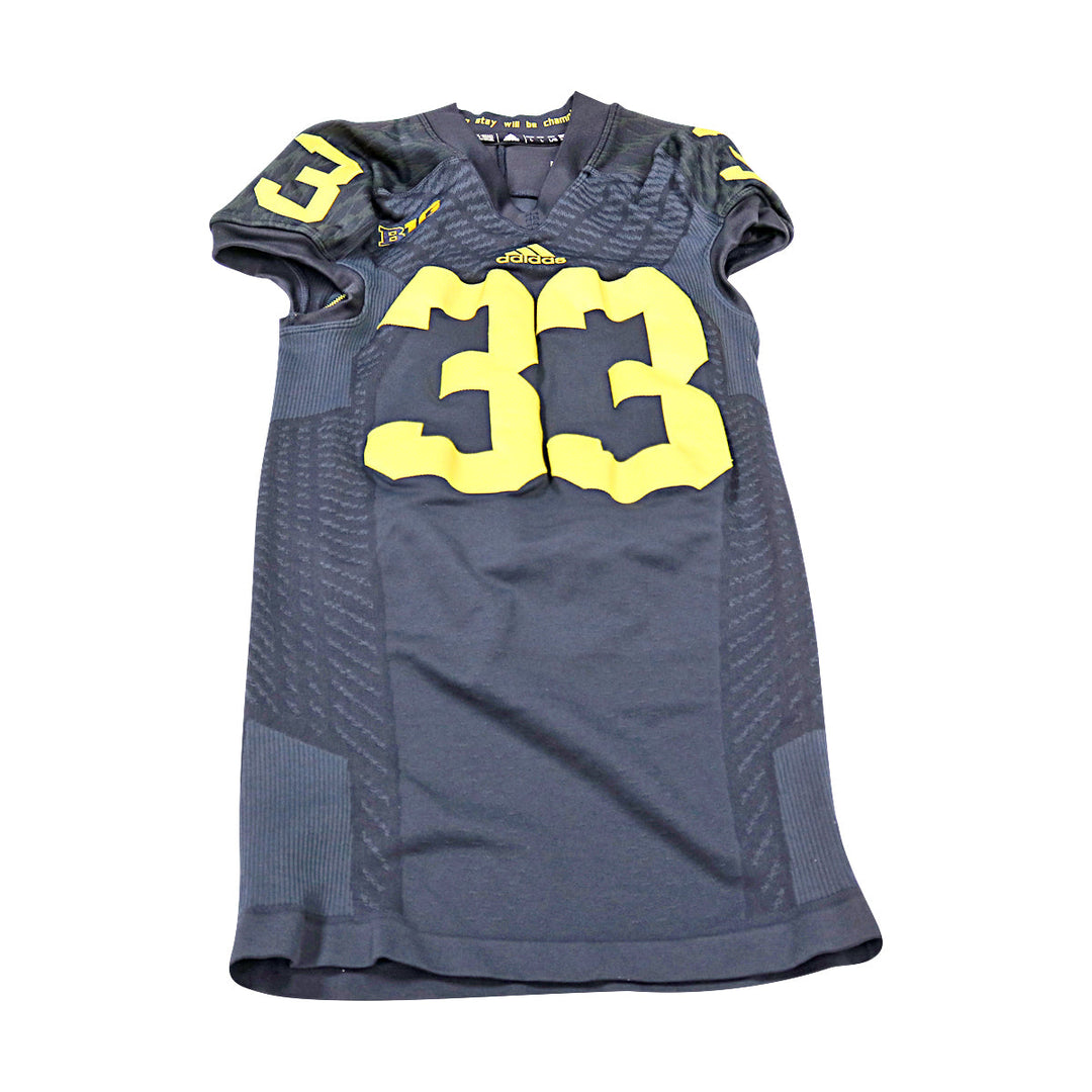 Wyatt Shallman Michigan Wolverines Team Issued 2015 Black Alternate Jersey #33 Jersey (Size: L) 