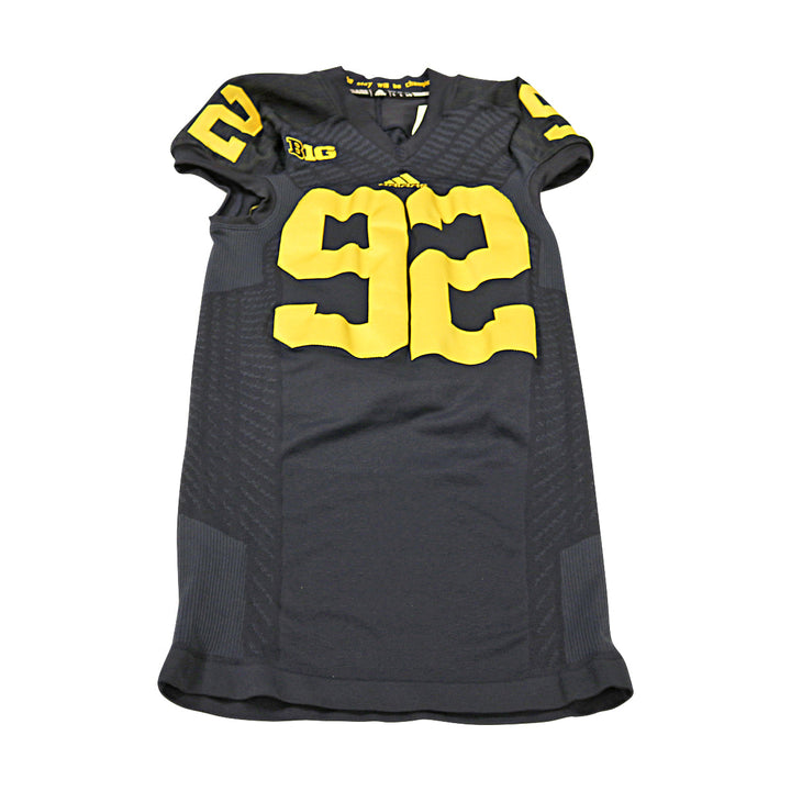 Michigan Wolverines Team Issued 2015 Black Alternate Jersey #92 Jersey (Size: L) 