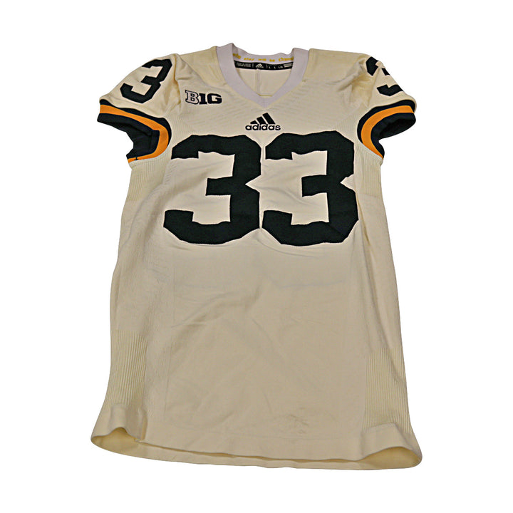 Wyatt Shallman Michigan Wolverines Team Issued 2015 Cream Jersey #33 Jersey (Size: L) 
