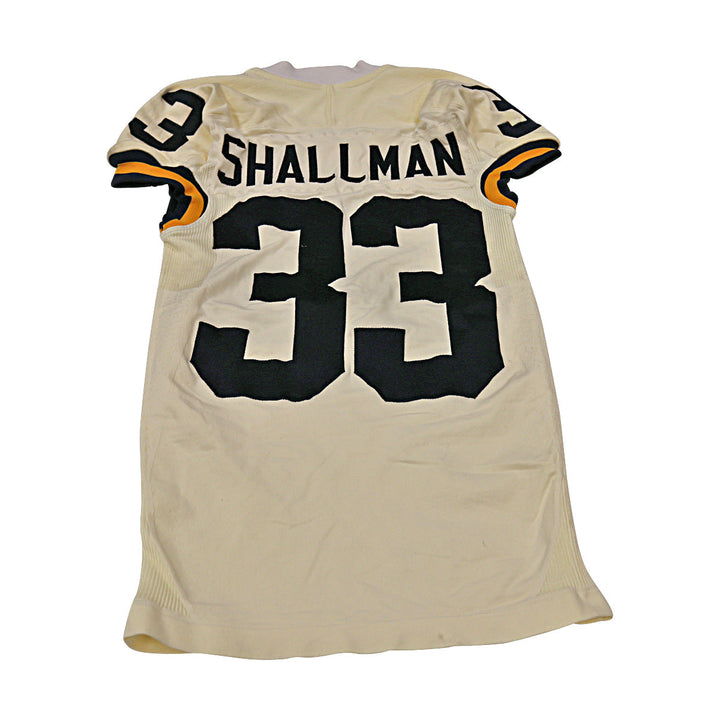 Wyatt Shallman Michigan Wolverines Team Issued 2015 Cream Jersey #33 Jersey (Size: L) 