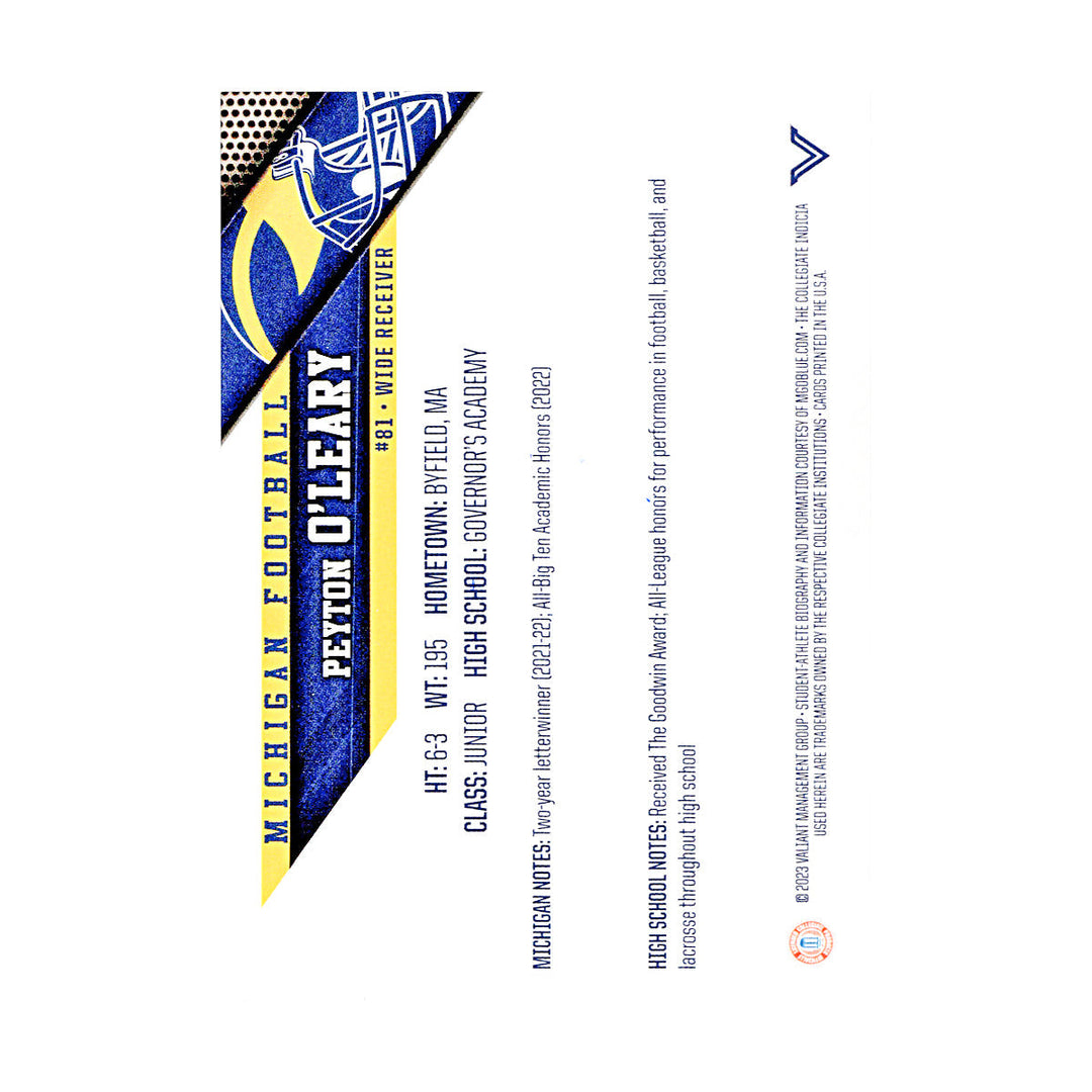 Peyton O'Leary Michigan Wolverines Autographed Signed 2023 Valiant Trading Card (CX Champions Circle LOA)