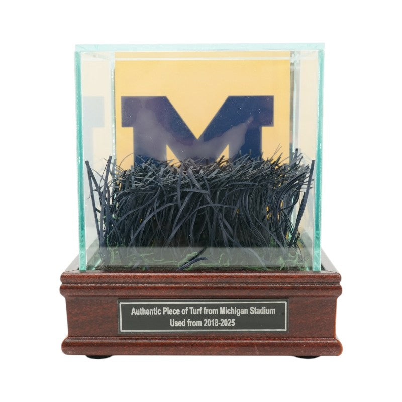 University of Michigan Authentic Piece of Michigan Stadium Endzone Turf with Glass Case