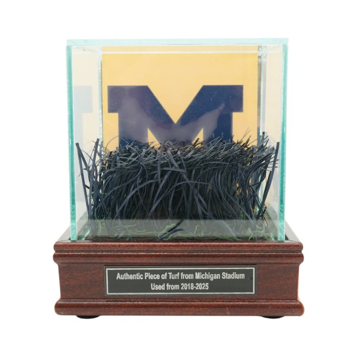 University of Michigan Authentic Piece of Michigan Stadium Endzone Turf with Glass Case