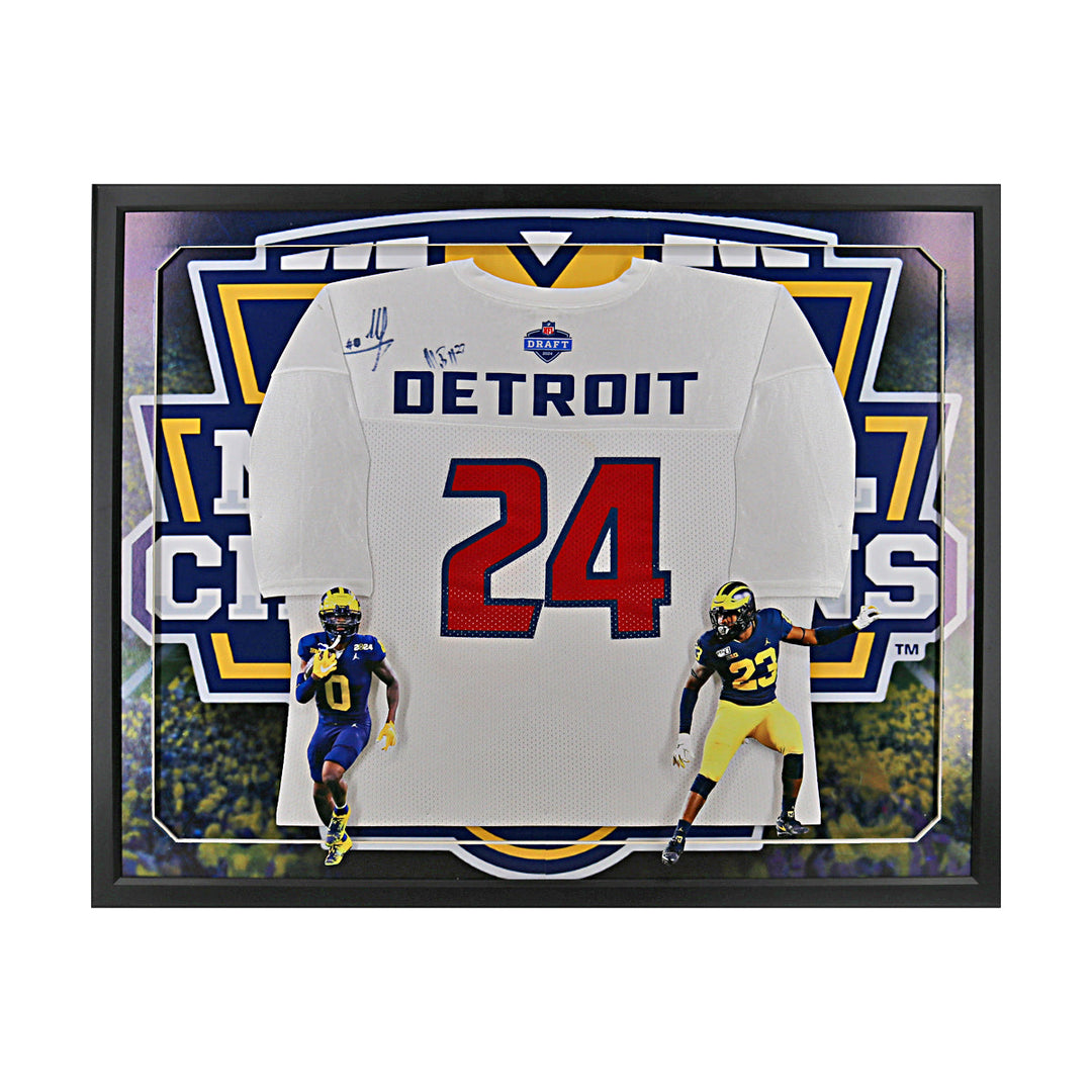 Mike Sainristril & Michael Barrett Michigan Wolverines Dual Autographed Signed 2024 Draft Day Framed Jersey Collage