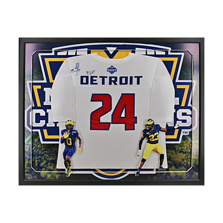 Mike Sainristril & Michael Barrett Michigan Wolverines Dual Autographed Signed 2024 Draft Day Framed Jersey Collage