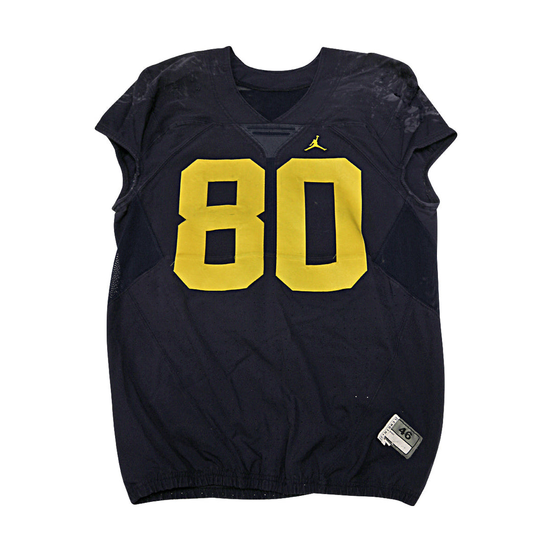 Khalid Hill Michigan University #80 Practice Used Navy Jordan Brand Jersey
