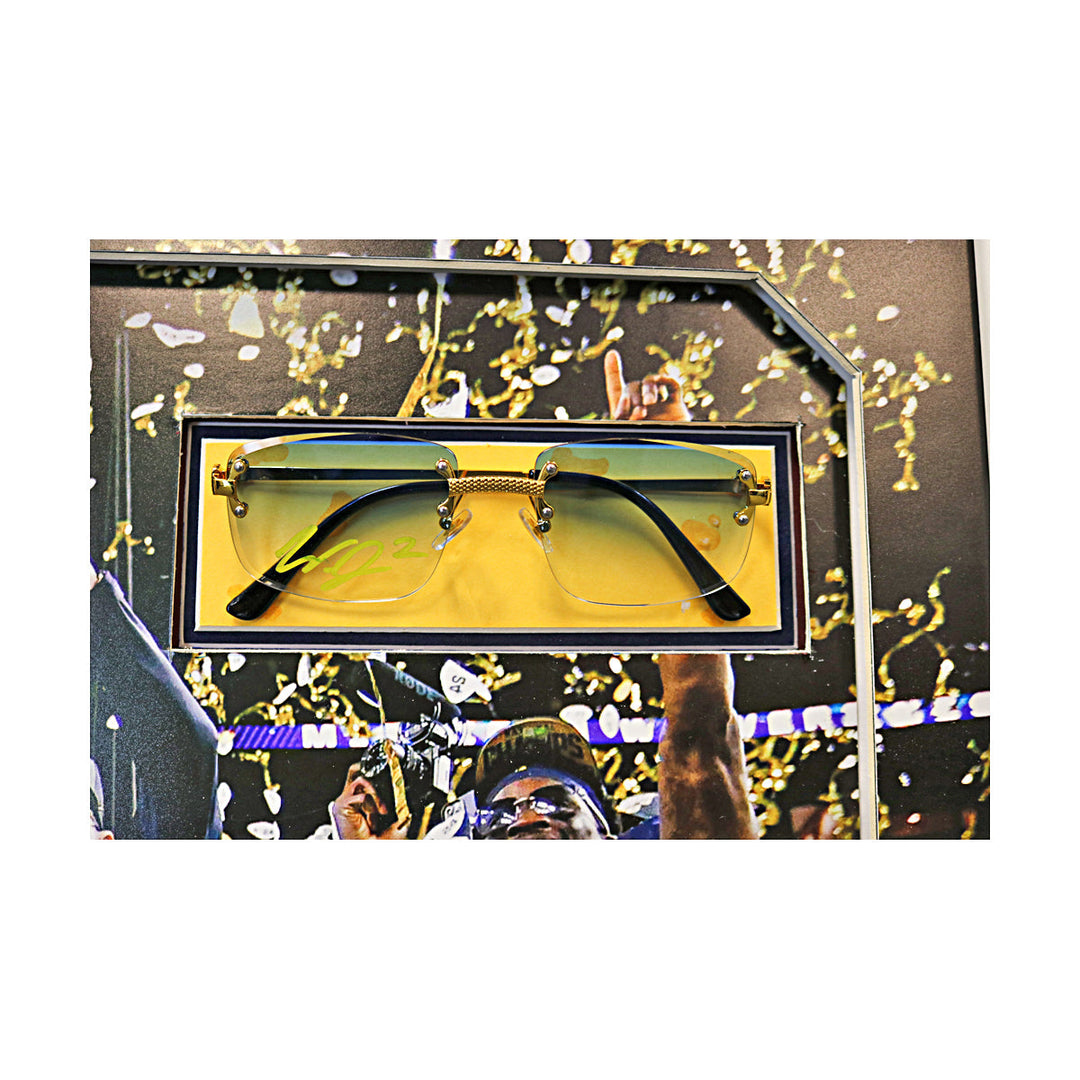 Sherrone Moore & Will Johnson Michigan Wolverines 2023 National Champions Dual Autographed Signed Credentials, Sunglasses, License Plate 20" x 24" Framed Collage