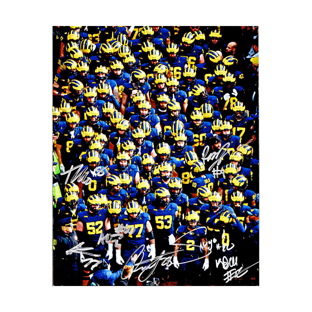 Michigan Wolverines 7 Signature (Bell,Hill,Johnson,Klein,Moore,Morris,Orji) Autographed Signed Tunnel Exit 8x10 Photo (CX Champions Circle LOA)