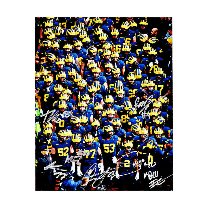 Michigan Wolverines 7 Signature (Bell,Hill,Johnson,Klein,Moore,Morris,Orji) Autographed Signed Tunnel Exit 8x10 Photo (CX Champions Circle LOA)