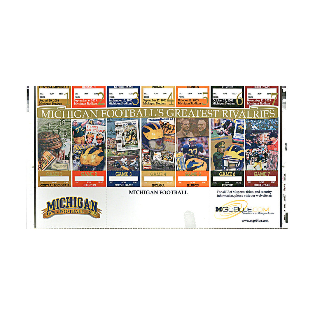 University of Michigan 2003 Home Season Ticket Strip   Undefeated Home Season