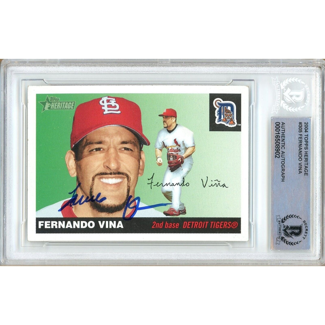 Fernando Vina St Louis Cardinals Signed 2004 Topps Heritage Card BAS Auth Auto Slab