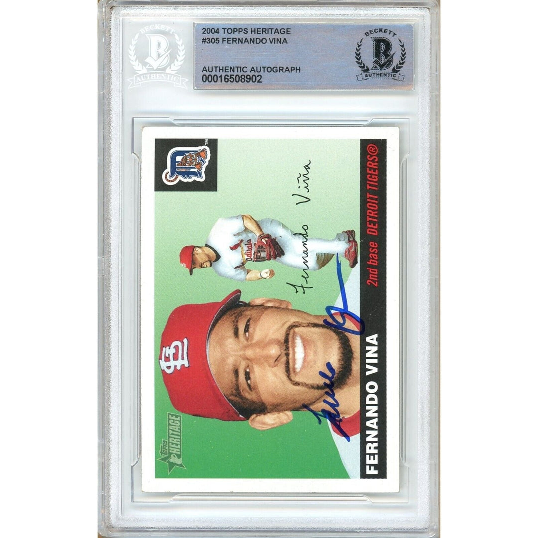 Fernando Vina St Louis Cardinals Signed 2004 Topps Heritage Card BAS Auth Auto Slab