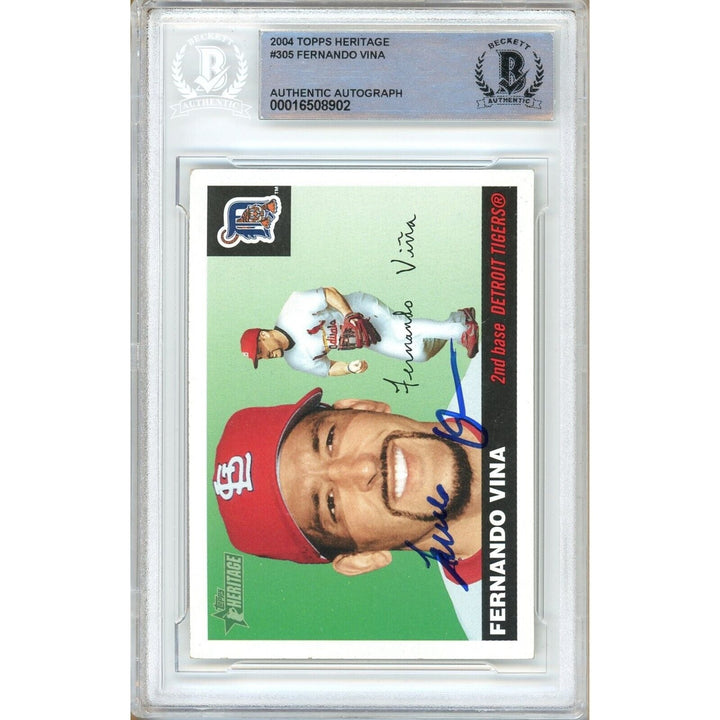 Fernando Vina St Louis Cardinals Signed 2004 Topps Heritage Card BAS Auth Auto Slab