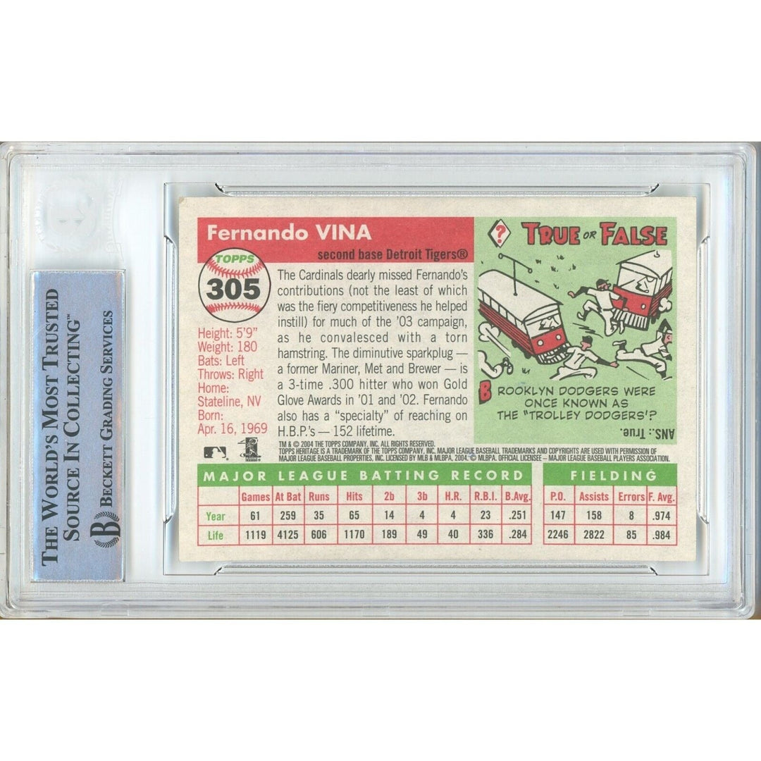 Fernando Vina St Louis Cardinals Signed 2004 Topps Heritage Card BAS Auth Auto Slab