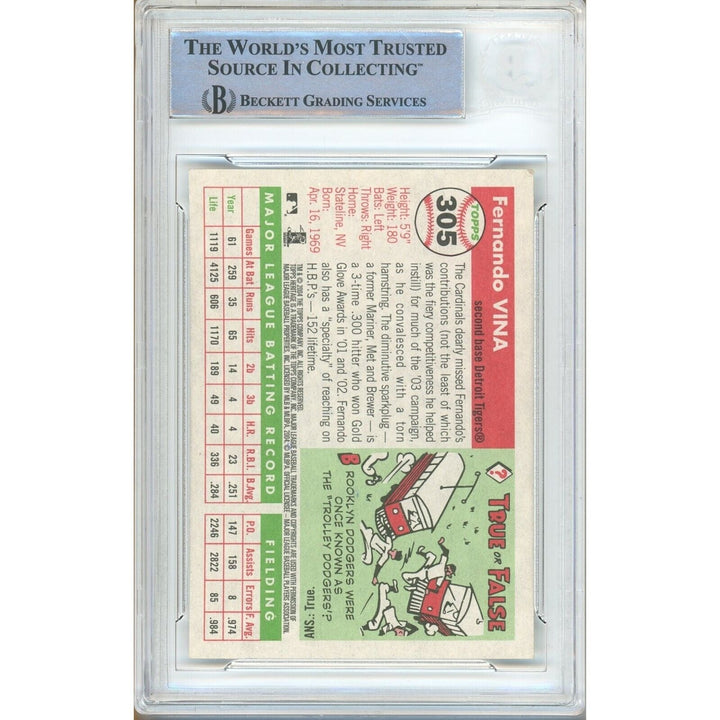 Fernando Vina St Louis Cardinals Signed 2004 Topps Heritage Card BAS Auth Auto Slab