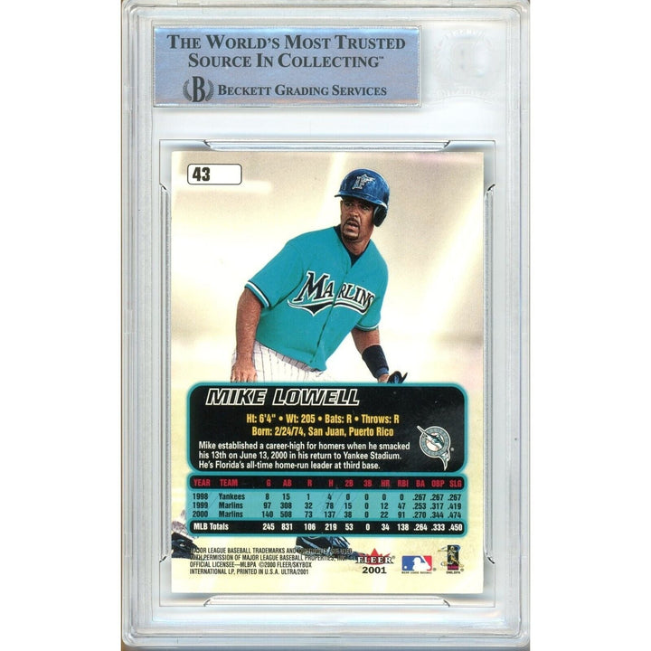 Mike Lowell Miami Marlins Signed 2001 Fleer Ultra Baseball Card Beckett Auth Auto Slab