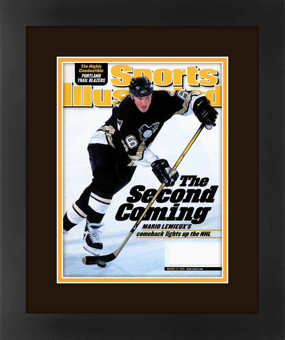 Mario Lemieux Pittsburg Penguins Matted and Professionally Framed Vintage Sports Illustrated Magazine March 12,2001 Original Issue
