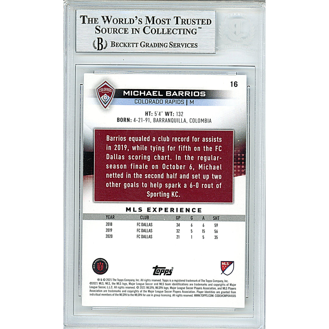 Michael Barrios Signed Colorado Rapids 2021 Topps MLS Soccer Card Beckett Auth Auto Slab