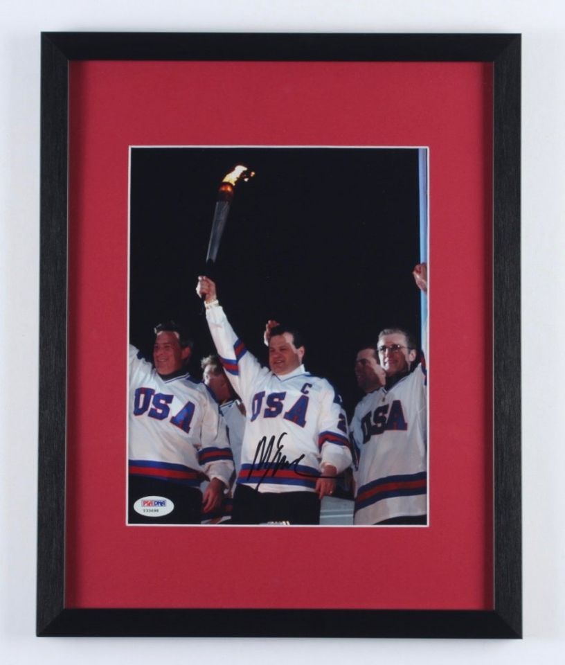Mike Eruzione Signed 1980 Team USA Hockey 12x15 Custom Framed Photo Display (PSA COA)