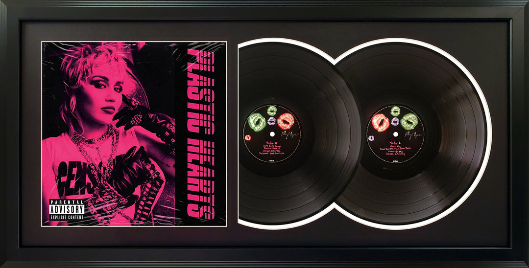 Miley Cyrus Plastic Hearts Genuine Double Vinyl Records & Cover Professionally Framed 17.5 x 34.5 Wall Display with a Black Mat
