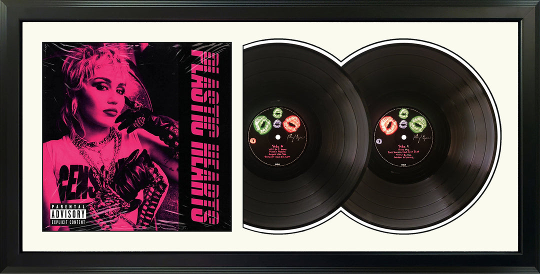 Miley Cyrus Plastic Hearts Genuine Double Vinyl Records & Cover Professionally Framed 17.5 x 34.5 Wall Display with a White Mat