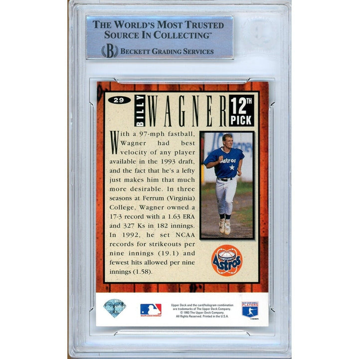 Billy Wagner Houston Astros Signed 1994 UD Collectors Choice Rookie BAS Auth Auto Slab