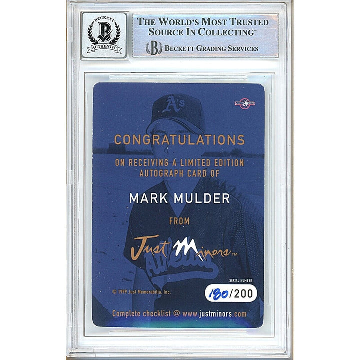 Mark Mulder Oakland Athletics Signed 1999 Just Autographs Card BGS Auto 10 Graded Slab
