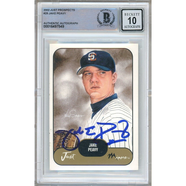 Jake Peavy San Diego Padres Signed 2002 Just Prospects Card BGS Auto 10 Graded Slab