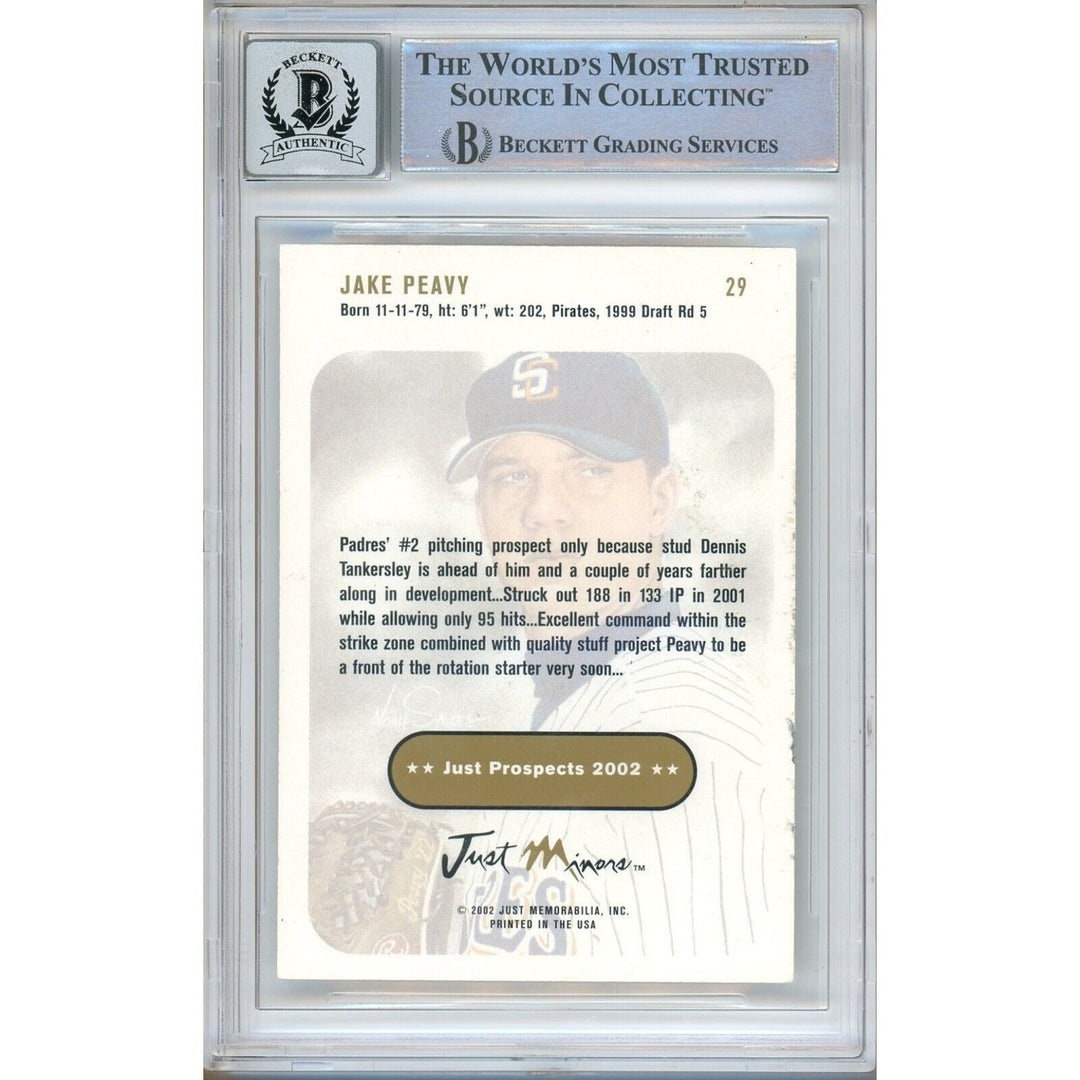 Jake Peavy San Diego Padres Signed 2002 Just Prospects Card BGS Auto 10 Graded Slab