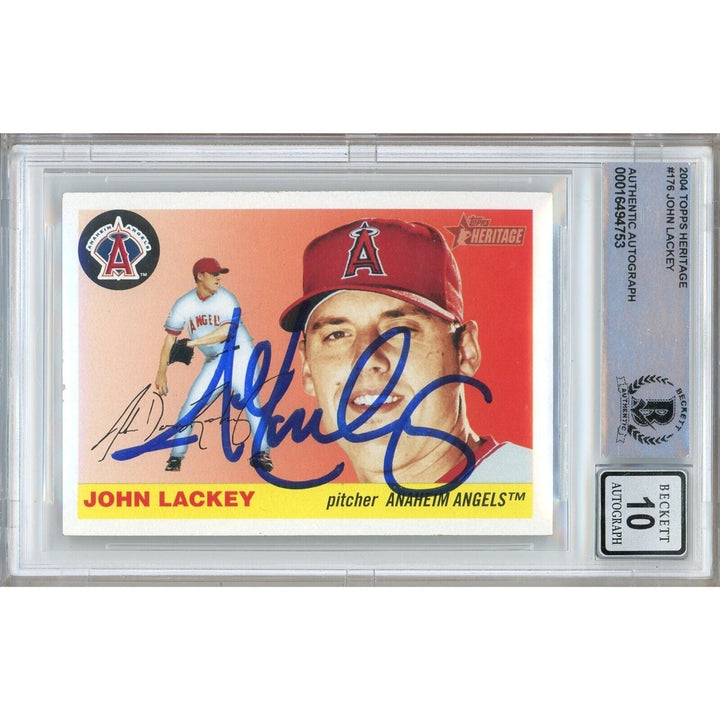 John Lackey LA Angels Signed 2004 Topps Heritage Card BAS BGS Auto 10 Graded Slab