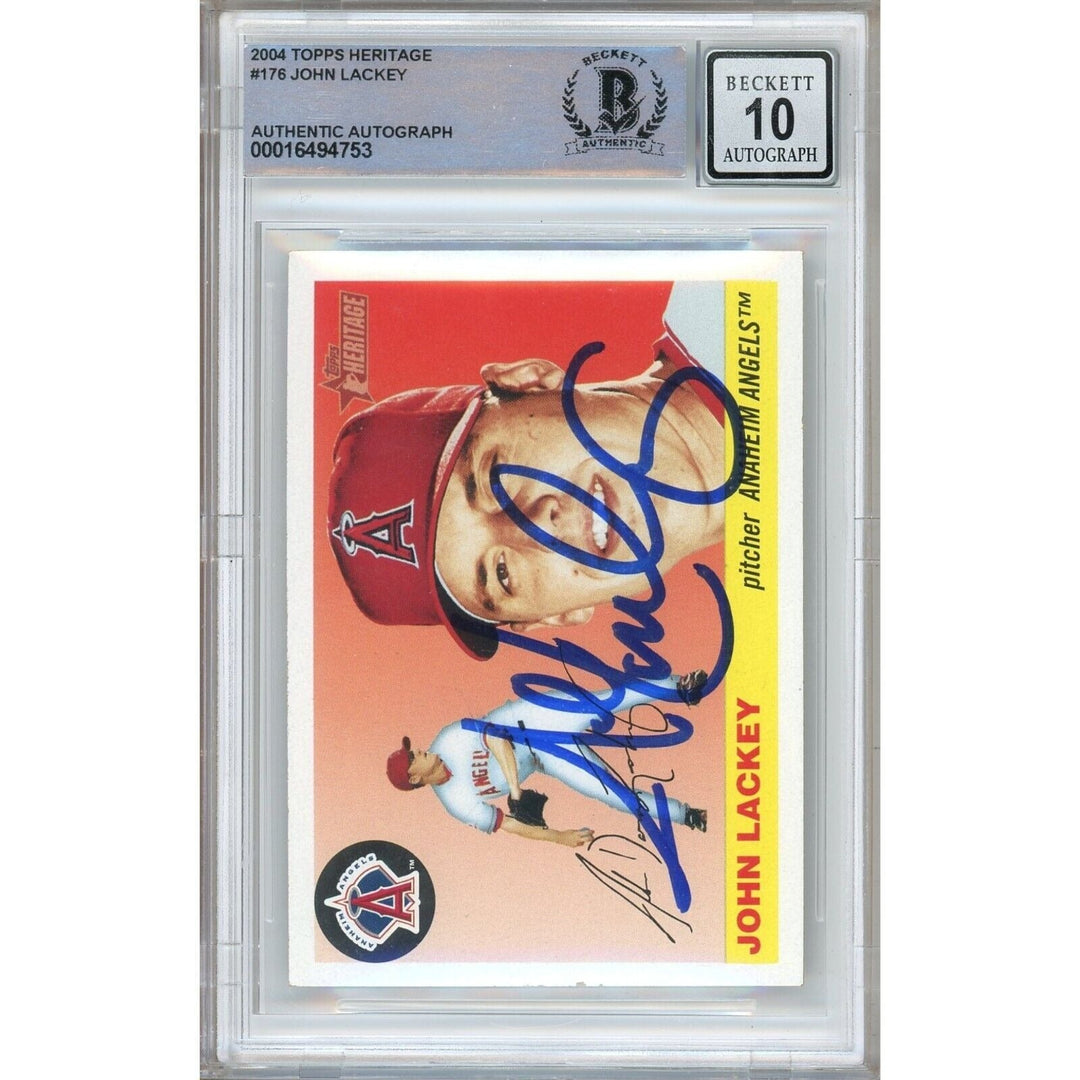 John Lackey LA Angels Signed 2004 Topps Heritage Card BAS BGS Auto 10 Graded Slab