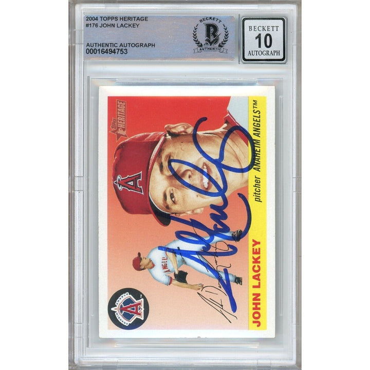 John Lackey LA Angels Signed 2004 Topps Heritage Card BAS BGS Auto 10 Graded Slab