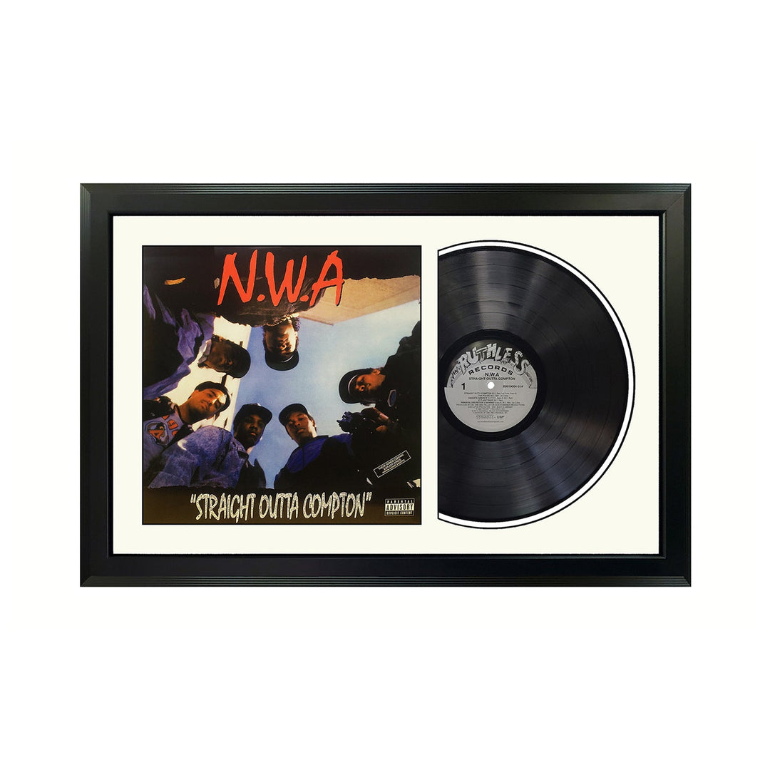 N.W.A. Straight Outta Compton  Genuine Vinyl Record & Cover Professionally Framed 17.5 x 26.5 Wall Display with a White Mat
