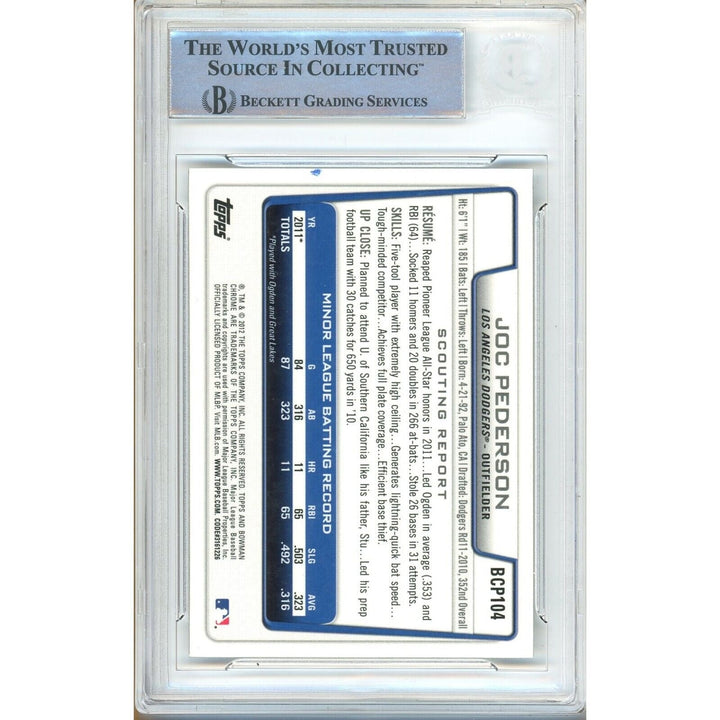 Joc Pederson LA Dodgers Signed 2012 Bowman Chrome Prospects RC BAS Auth Auto Slab