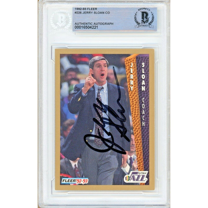 Jerry Sloan Utah Jazz Signed 1992-93 Fleer Basketball Card Beckett Authentic Auto Slab