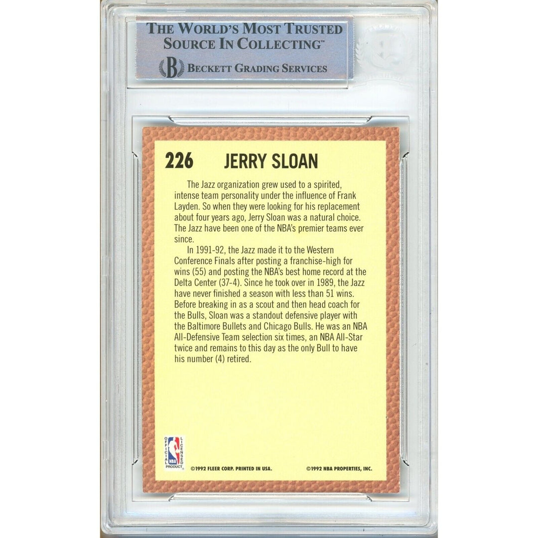 Jerry Sloan Utah Jazz Signed 1992-93 Fleer Basketball Card Beckett Authentic Auto Slab