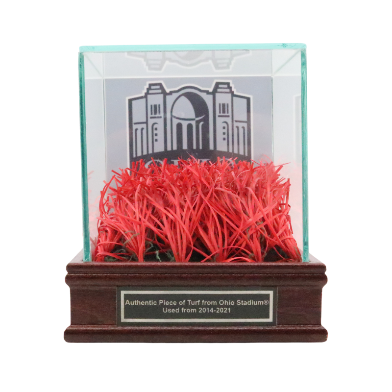 Ohio Stadium Piece of Authentic Red Endzone Turf in Desktop Display Case (Ohio State CX LOA)