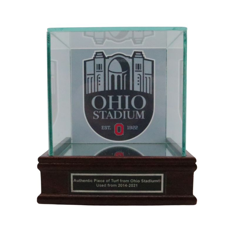 Ohio Stadium Piece of Authentic Red Endzone Turf in Desktop Display Case (Ohio State CX LOA)