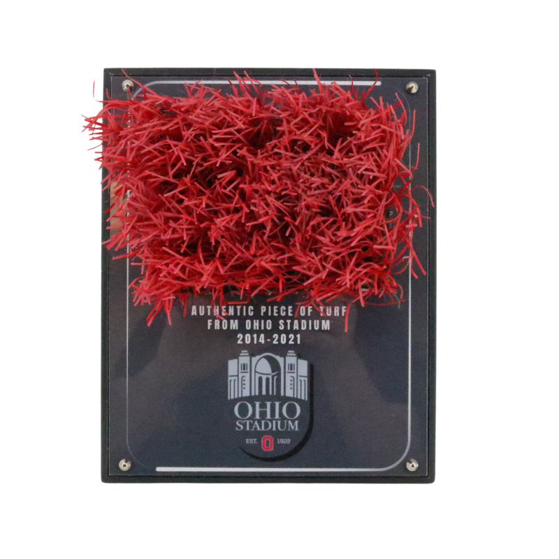 Ohio Stadium Piece of Authentic Red Endzone Turf on Wall Hangable Plaque (Ohio State CX LOA)