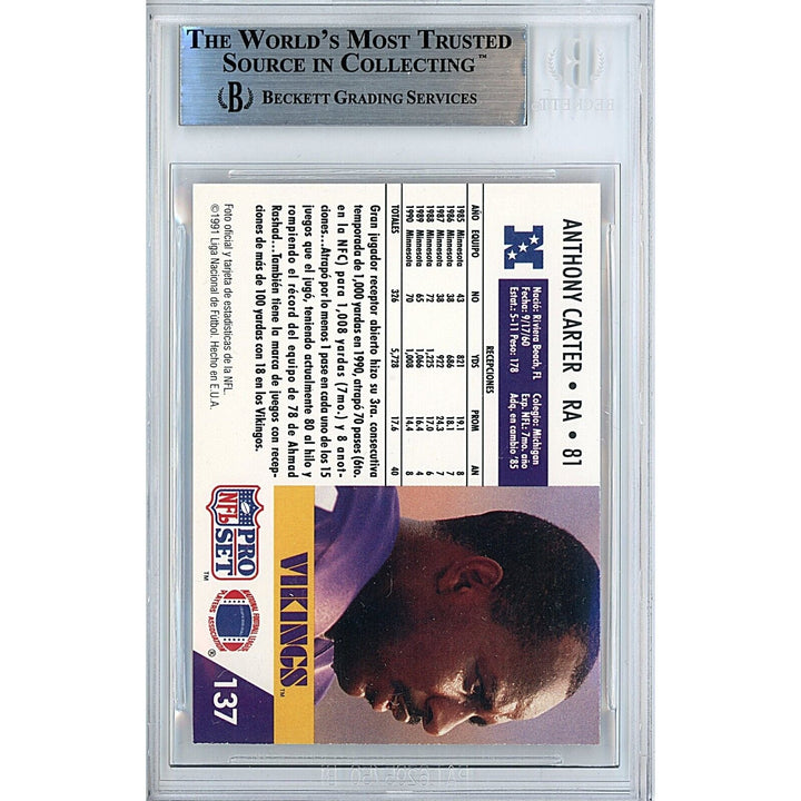 Anthony Carter Minnesota Vikings Signed 1991 NFL Pro Set Card Beckett Authentic Auto Slab