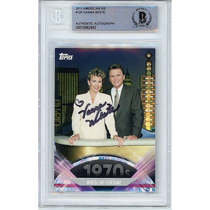 Hollywood- Autographed- Vanna White Signed 2011 American Pie Wheel of Fortune Trading Card Beckett Authentic Auto Slab Front